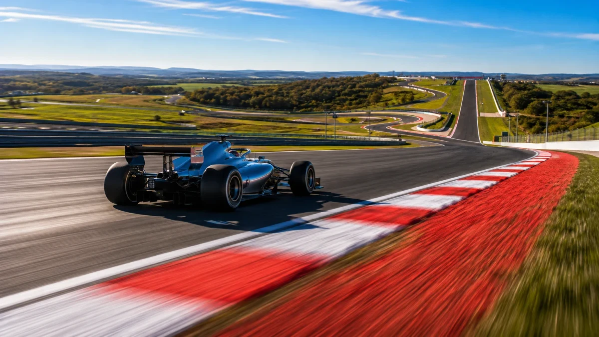 Två formel 1-banor sida vid sida, ett trångt gatlopp med betongväggar och en bred permanent bana med generösa avåkningszoner.